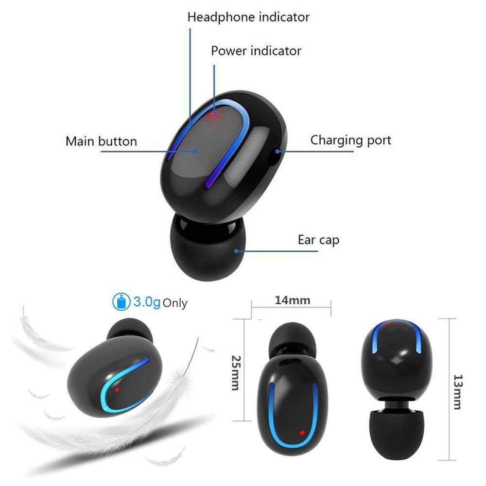 Q13 Mini Bluetooth 4.1 Earphone Wireless Music Headset Carkit Handsfree Phone Stealth Earbuds Fone de ouvido With Microphone (Black) - image 3 of 8