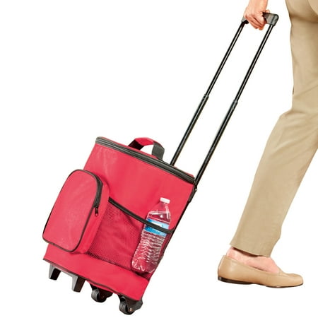 Portable Rolling Insulated Cooler with Extendable Handle and Storage Pockets - Great for Summer