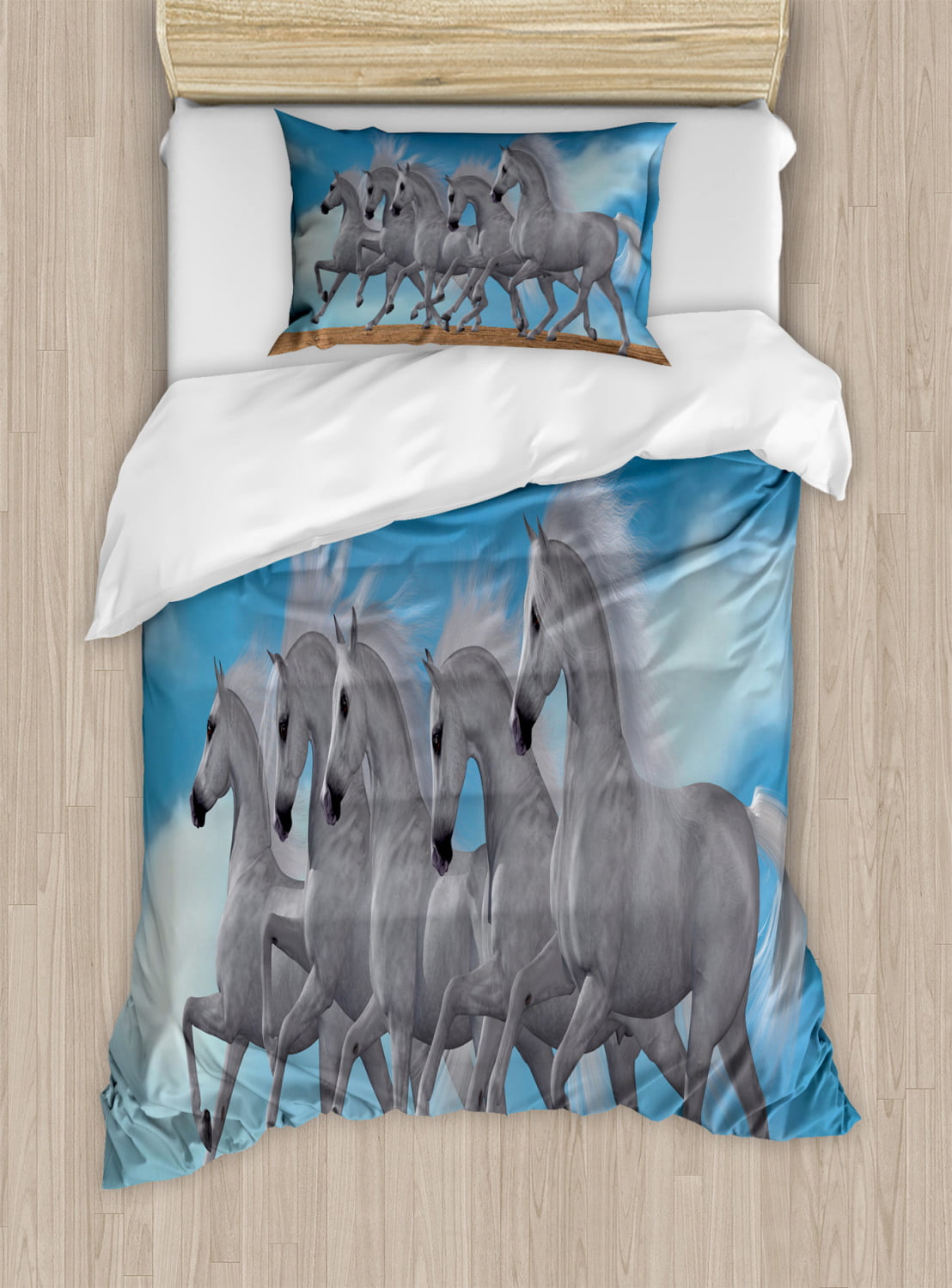 HORSES PINK PONY SILHOUETTE OUTLINE GALLOPING BLUE GREY RED BEDDING OR CURTAINS 