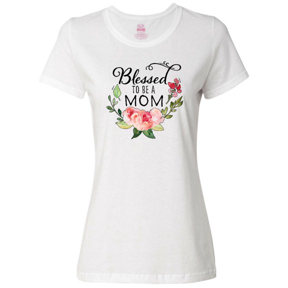 Inktastic Blessed to Be a Mom with Pink Flowers Women's T-Shirt