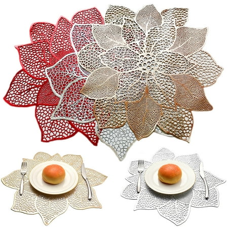 

Dengjunhu Vinyl Placemats Gold Silver Round Hollow Out Placemats for Dinning Table Wedding Restaurant Home Decoration Gold Bloom