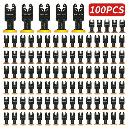 100pcs Oscillating Saw Blades, Titanium & HCS Oscillating Tool Blades for Metal/Wood/Plastic Cutting, Curved Edge Multi Tool Blades for Dewalt, Milwaukee,, Ryobi, Rockwell.