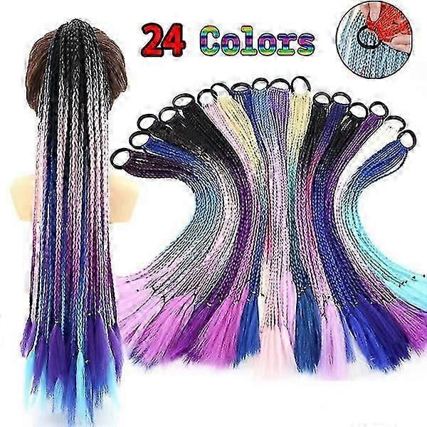2pcs Colored Braids Wig Braided Elastic Hair Rubber Band Dreadlocks Hair Extension Ponytail Hair Accessories