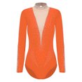 thumbnail image 3 of YONGHS Womens Glittery Gymnastics Dance Leotard Sheer Mesh Ballet Bodysuits Top Latin Dancewear Orange XL, 3 of 7