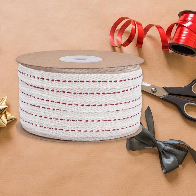 Cinta de Natural cosida de rayas de 3/8 pulgadas para regalos decoración rojo cosido Perfecl cinta de algodon