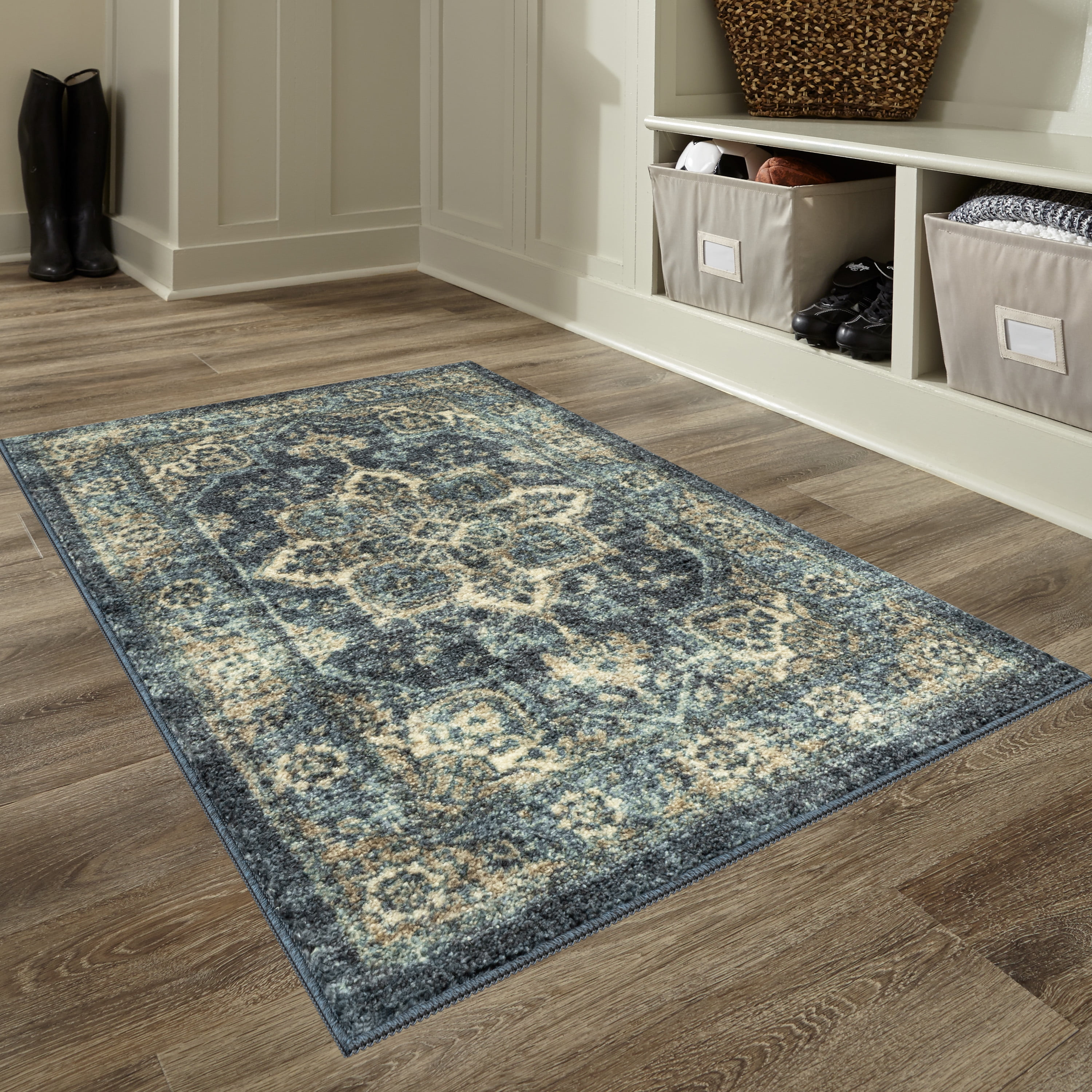 Mainstays Distressed Vintage Blue Persian Indoor Area Rug, 4'x5'4"