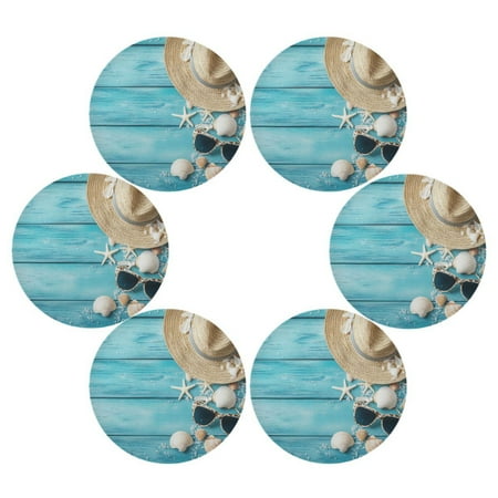 

WOBOGO Summer Element Round Placemats Set of 6 Heat Resistant Washable Kitchen Table Decorations 15.4in
