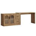 thumbnail image 3 of Resenkose Reversible L-Shaped Farmhouse Office Desk with Drawers & Cabinet, Brown, 3 of 5