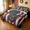 thumbnail image 3 of Manfei Country Style Moose Bed Spread Queen, Wooden American Flag Queen Coverlet Set, Gray Red, Black Reversible, 3-Piece, 1 Quilt and 2 Pillowcases, 3 of 7