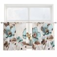 thumbnail image 2 of Retro Mallow Flowers Semi Sheer Window Curtains 54 Inches Long, Spring Floral Butterfly Elegant Rod Pocket Voile Silky Chiffon Curtain Light Filtering Drapes for Living Room, 52"x54", 2 Panels, 2 of 9