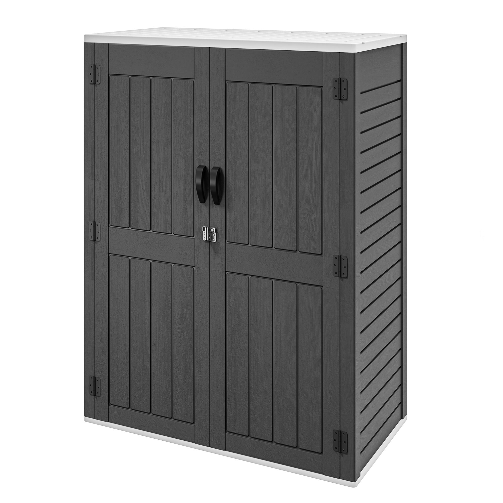 Dextrus Tall Outdoor Storage Shed, Vertical Lockable Tool Storage Resin Shed for Garden, Garage, Patio, No Shelves Included, Gray