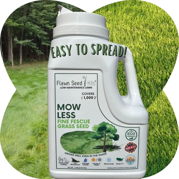 Flawn Seed Kits Mow Less Fine Fescue Grass Seed, 2 lb - Easy Spread Shaker, Low Maintenance