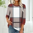 thumbnail image 6 of cocolona Womens Tops 3/4 Sleeve Crew Neck T-shirts Dressy Casual Work Blouses Lightweight Comfy Plaid Print Tops, 6 of 6