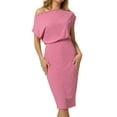 thumbnail image 4 of Aiyino Women's Off The Shoulder Short Sleeve Ribbed Casual Party Bodycon Midi Dress M,Pink, 4 of 8