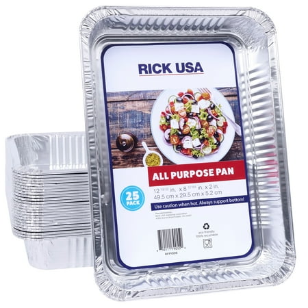 RICK : 13x9" All Purpose Pan - 25 Pack - Disposable Aluminum Foil, Multi-Purpose Baking-Cooking, Durable, Grill-Oven-Freezer-Dishwasher, Recyclable