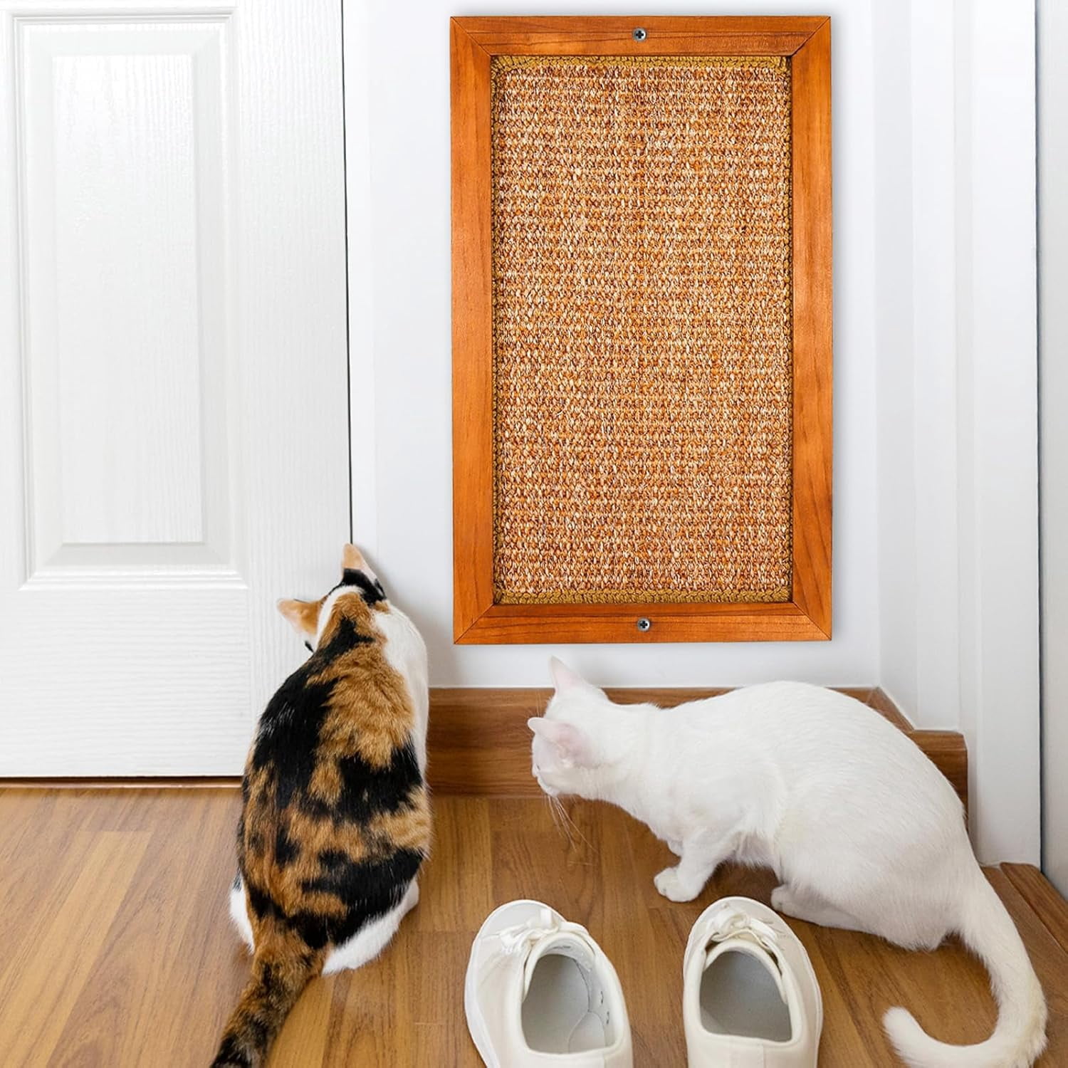 Scratching Post - 2PCS Large Wooden Sisal Wall Floor Mounted Vertical Scratch Pad for Indoor Cats Kittens Furniture Protector