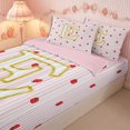 thumbnail image 3 of Meiyoeat Teens Gold Initial E Kawaii Strawberry Zipper Full Size Comforter Sets with Fitted Sheet and 2 Pillowcases, Geometric Stripes Print Zipper Bedding Set, Pink Red,4pcs,Pink Reversible, 3 of 6