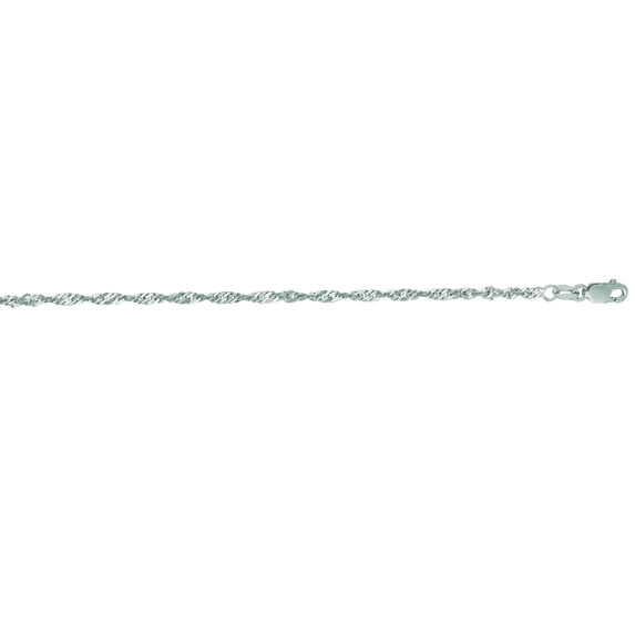 14K White Solid Gold 2.1mm wide Diamond Cut Singapore Chain 18 Necklace with Lobster Clasp