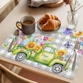 thumbnail image 3 of Easter Truck Placemats Set of 12 Spring Floral Eggs Butterflies Leaves Gray Plaid Place Mats Indoor Wipeable Table Mats Washable Dining Table Placemats for Kitchen Holiday Party Home Decor 13x19 Inch, 3 of 9