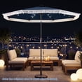 thumbnail image 2 of Gymax 9FT Solar Patio Umbrella w/24 LED Lights Fringe Push Button Tilt Crank Handle Navy, 2 of 10