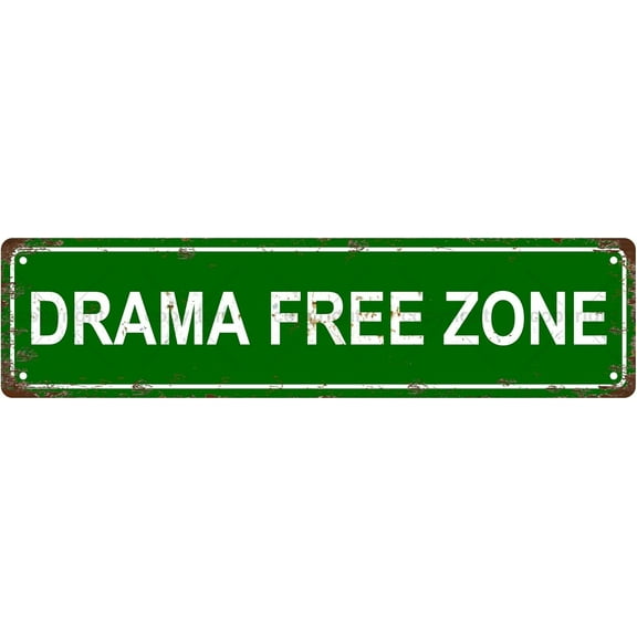 DRAMA FREE ZONE Warning Vintage Metal Tin Sign, Street Sign, Home Decor, Room Decor, Wall Decor, Bathroom Decor, Bar Decor, Cafe Decor, Garage Decor, 16 x 4 Inch
