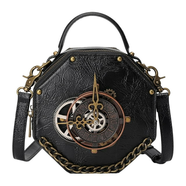 Bolso cruzado gótico Punk Yinane con reloj de hombro cuero PU