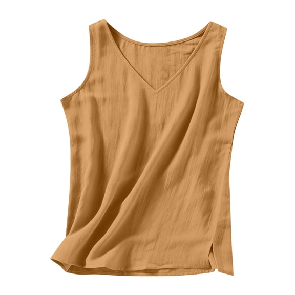 BUIGTTKLOP Cotton Linen Tank Tops for Women Sleeveless Shirts Casual V Neck Tops Loose Fitted Tunic Top Blouses