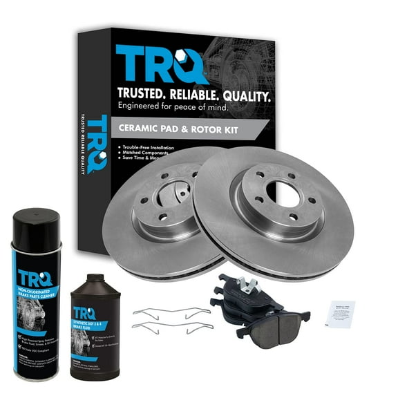 TRQ Front Ceramic Brake Pad & Rotor Kit w/Fluids for Volvo C30 C70 S40 Ford BKA17520 Fits select: 2013-2019 FORD ESCAPE, 2013-2016 FORD C-MAX