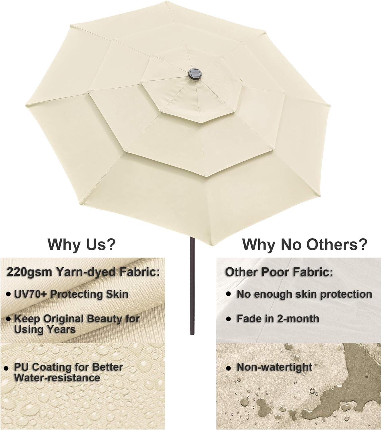 9ft Prelit Umbrella 3-Tiered Patio Umbrella with Lights, Beige