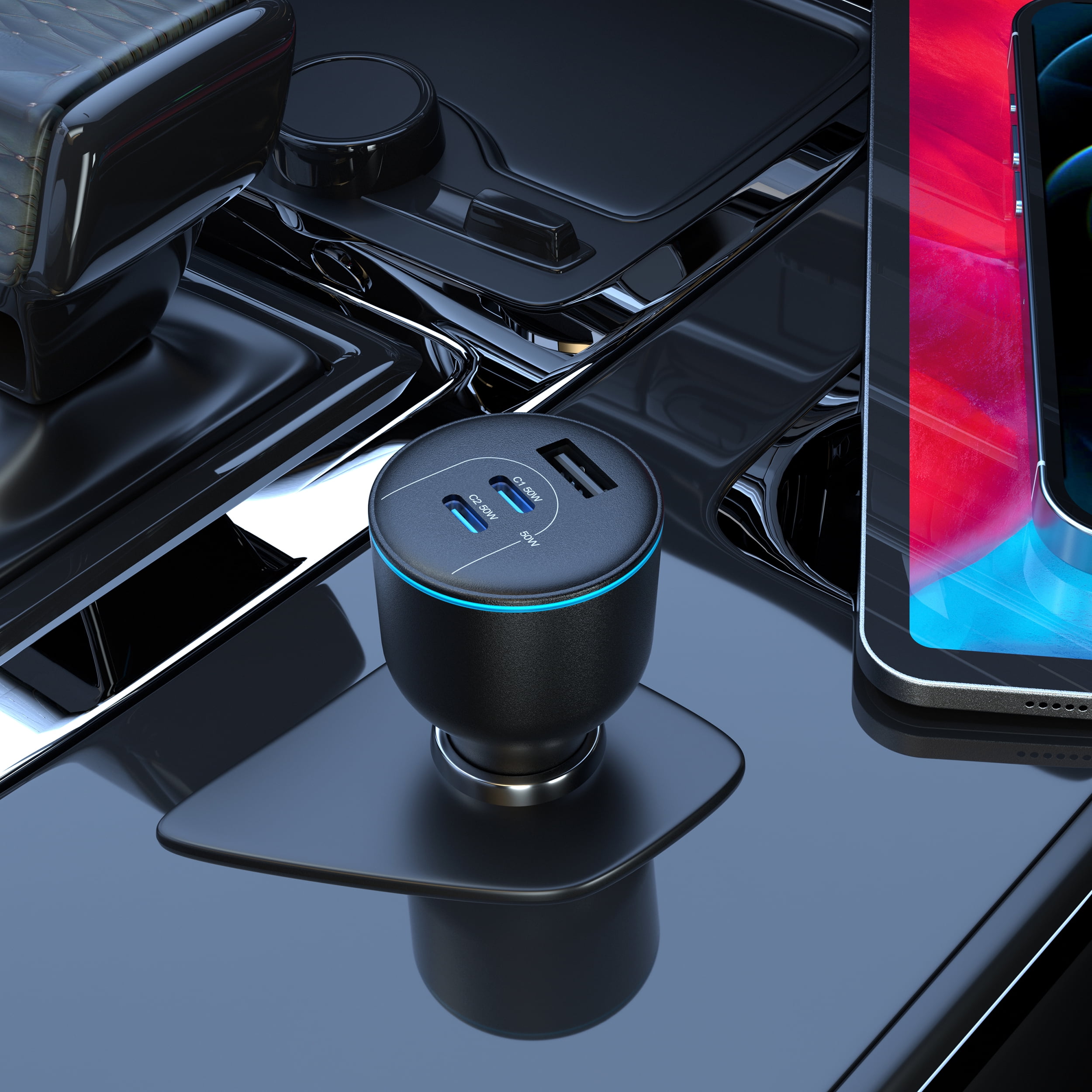 Onn 62W Multi-Port USB-C/USB-A Car Charger, Fast Charging, USB-IF Certified, Foldable Plug, White - Compatible with iPhone, iPad, AirPods, Samsung Galaxy, Note, Pixel & More