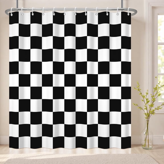 Black and White Checkerboard Shower Curtain for Bathroom 71x71 inches