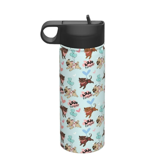 Yiaed Cute Pug Dogs Print Water Bottle with Straw Lid, Stainless Steel Double Wall Insulated Water Bottle | Leak-Proof and Spill-Proof Water Bottle