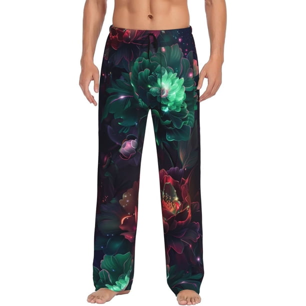 Fotbe Red And Green Carnation Pantalones de Pijama para Hombre, Pantalones de Dormir, Pantalones de Casa con Cintura Ajustable y Bolsillos-3X-Large
