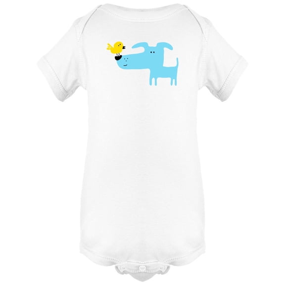 Cute Blue Dog And Bird Doodle Bodysuit Infant -Image by Shutterstock,  6 Months