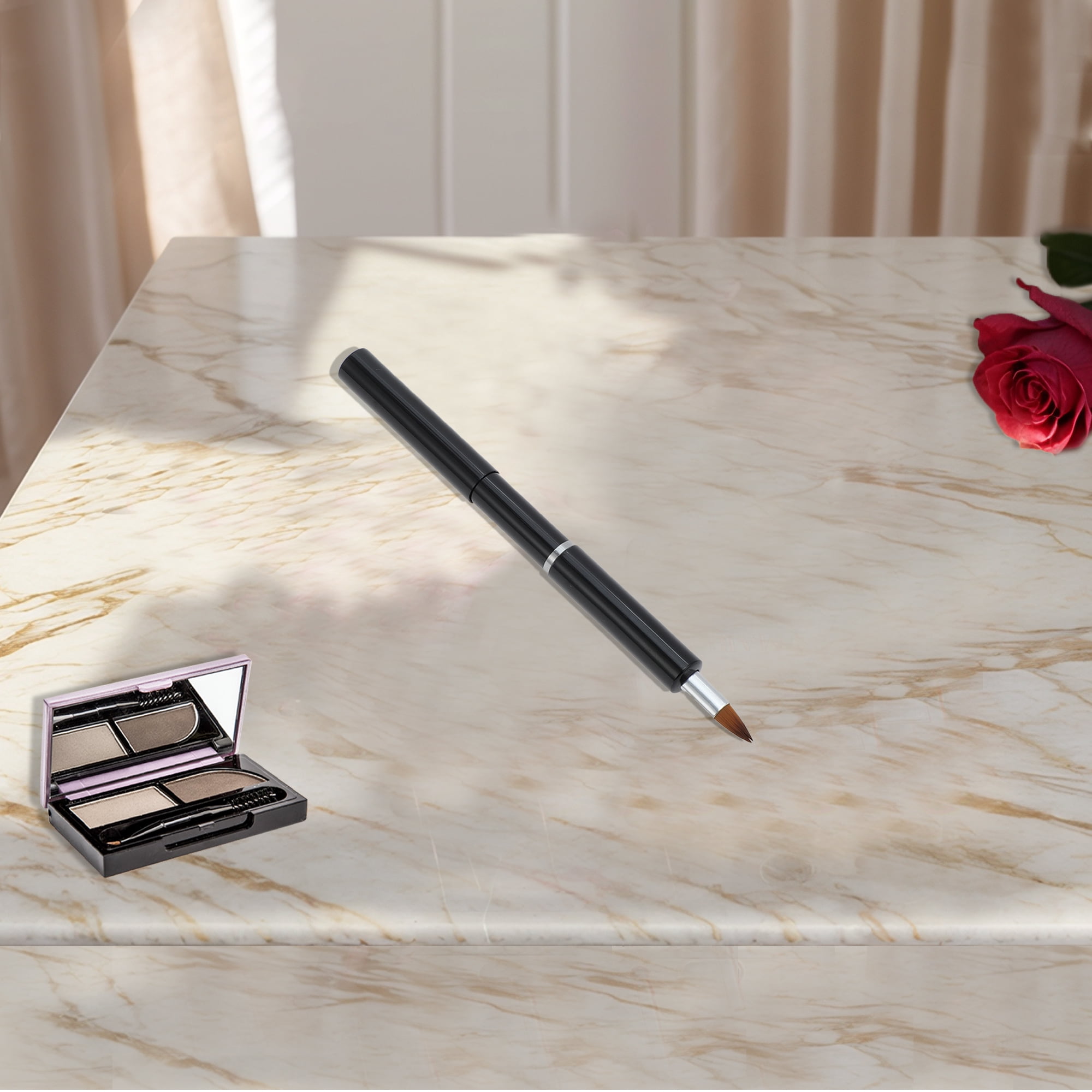 Unique Bargains 1 Pc Round Head Lip Brush for Travel Black