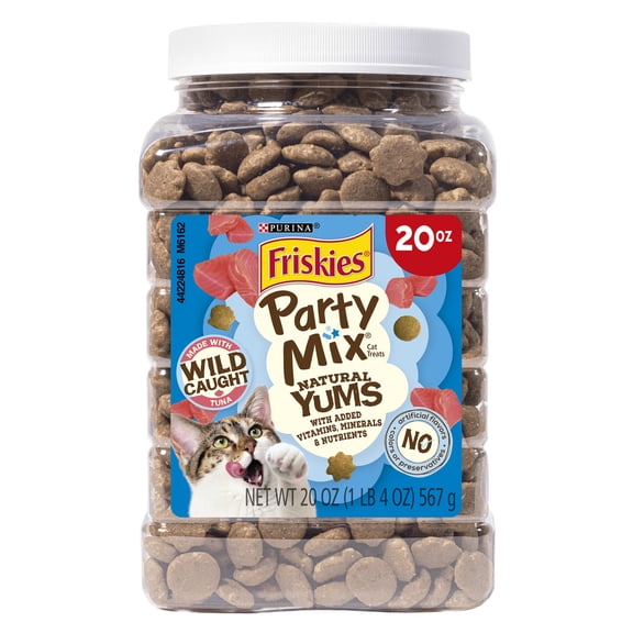 Purina Friskies Party Mix Natural Yums Tuna Flavor Crunchy Treats for Cats, 20 oz Canister