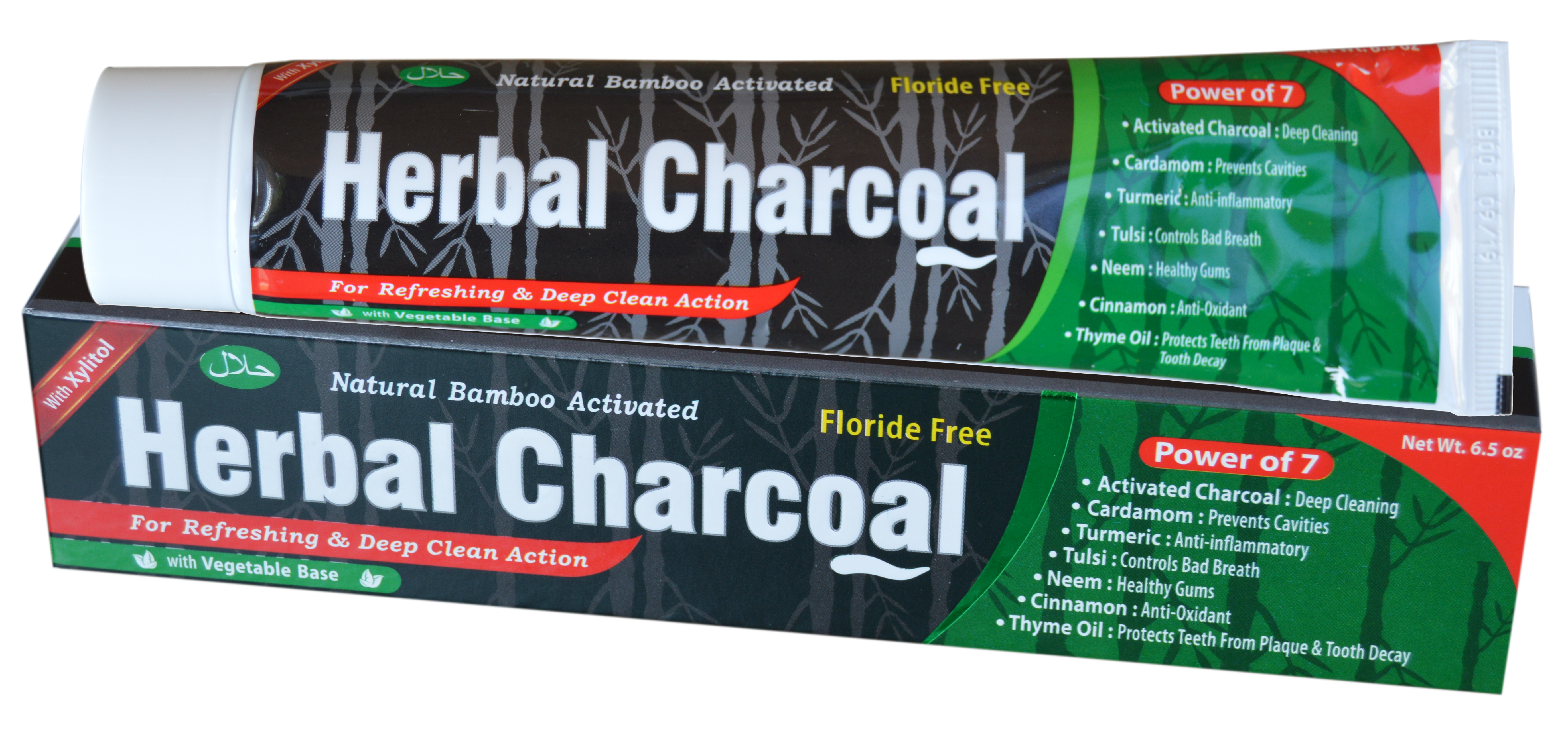 Herbal Charcoal Toothpaste w/ Xylitol 7 in 1 [Fluoride Free] [6.5 oz