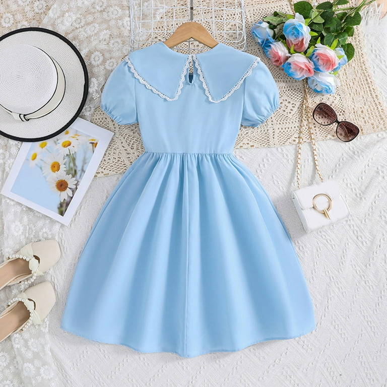 blue collar dress Navy Blue Dress with White Embroidered Collar — Gaudie and Company main image 0