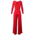 thumbnail image 3 of A2Y Women's Long Sleeve Wide Leg Elastic Waist Back Key Hole Long Pants Jumpsuit Ruby M, 3 of 5