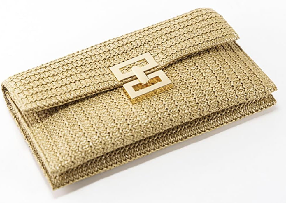 Straw Clutch Purses for Women Vintage Summer Straw Beach Bag Woven Purse Wicker Rattan Envelope Clutch for Wedding