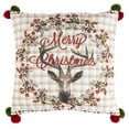 thumbnail image 2 of SAFAVIEH Darton Merry Christmas Reindeer 18" x 18" Holiday Pillow, Champagne/Red, 2 of 4