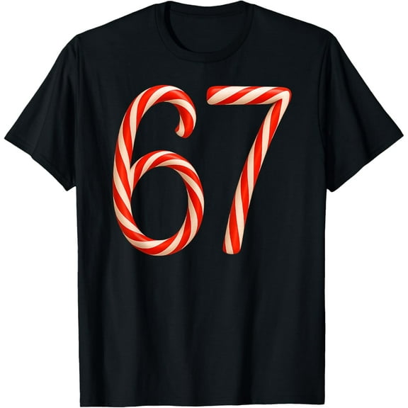 Six Seven 67 Boys Girls 6 7 Peppermint Candy Cane Tee T-Shirt