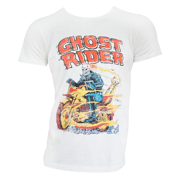 Ghost Rider  Mens T-Shirt - Old School Flaming Ghost Rider Distressed Image (XX-Large)