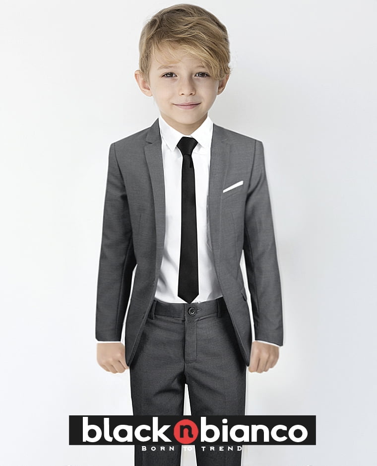 Boys Black Pinstripe Suit 5 Pieces Set with Vest and Tie Size 2T-14 Two Button 