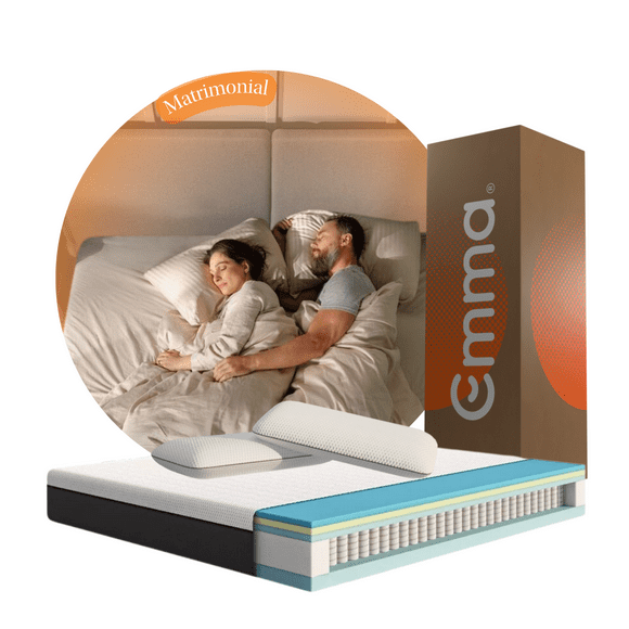 Combo Colchón Emma Hybrid Premium | Matrimonial 135x190cm | Memory Foam Resortes y 2 Almohadas Memory Adapt Emma Combo Hybrid Premium