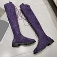 thumbnail image 5 of BRGZLK Women Over The Knee Boots Winter 2026 Lace Up Riding Boots Round Toe Low Flat Heel Cozy Flock Lining Vintage Long Boots for Going Out Purple 35, 5 of 7