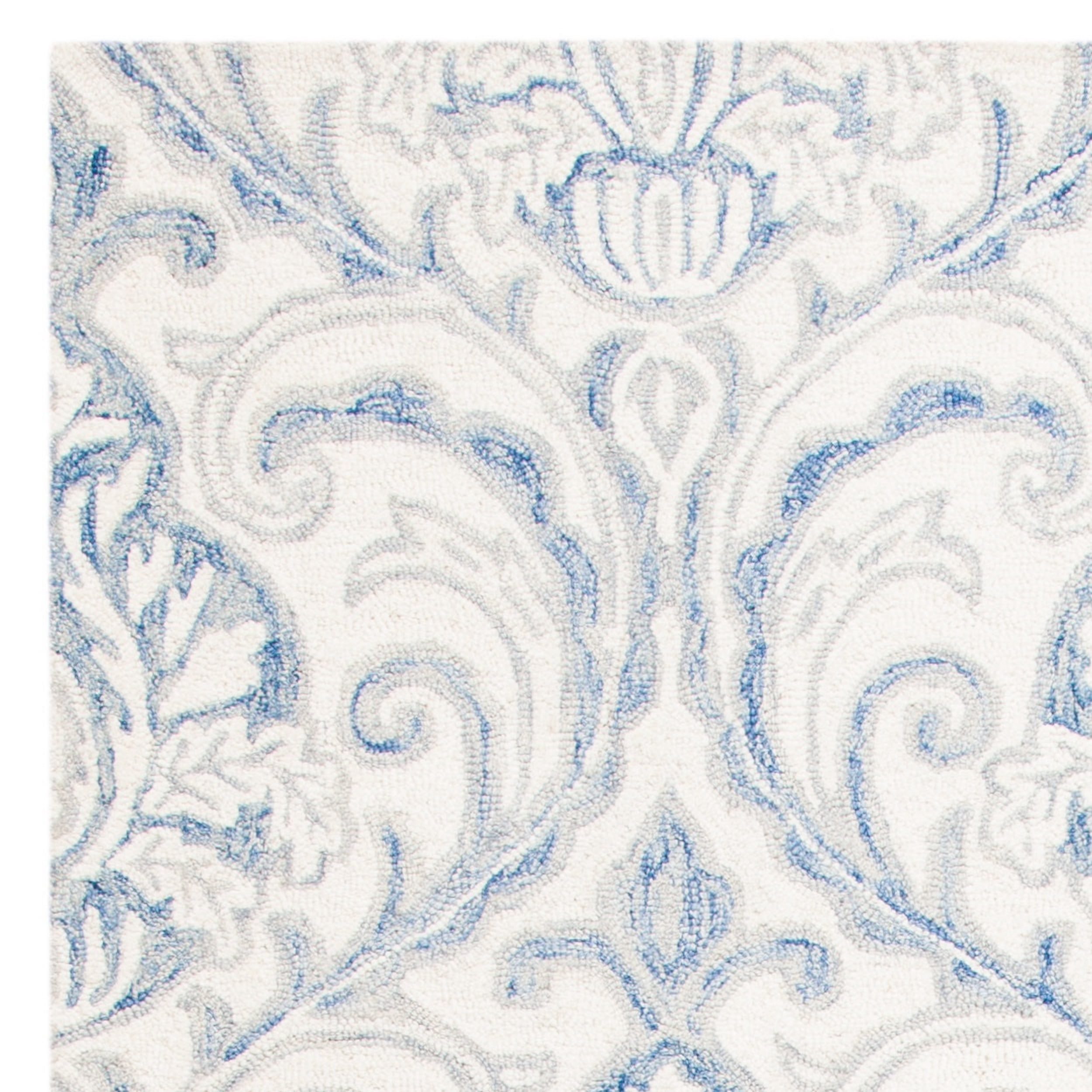 SAFAVIEH Micro-Loop Cornelius Floral Ogee Wool Area Rug, Ivory/Blue, 4' x 6'