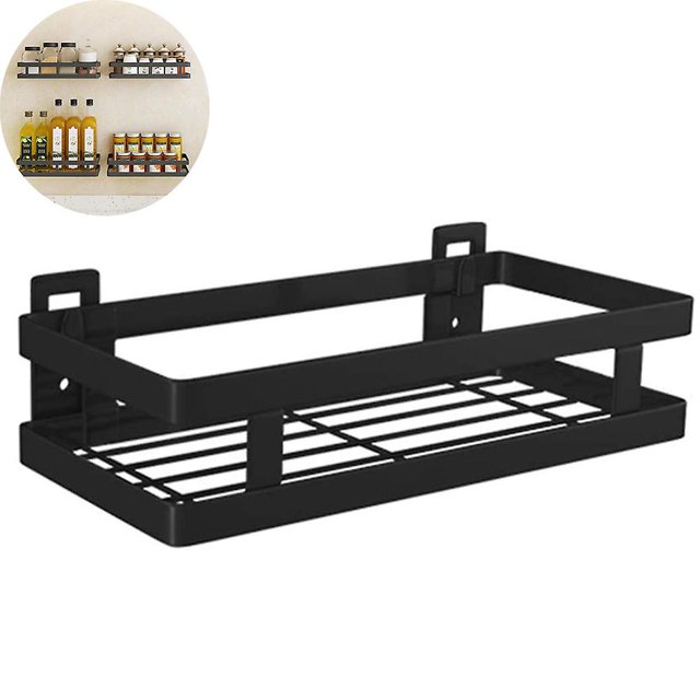 Cesta de ducha Rectángulo pequeño, estante de ducha hecho de acero inoxidable, recubierto de polvo negro Afortunado Sencillez