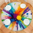 thumbnail image 2 of Colorful Double Burst Paint Pattern Round Fitted Tablecloth with Elastic Edge,Dining Table Cover Waterproof,Outdoor Round Tablecloth for Camping,Dining,Indoor and Outdoor, 2 of 7