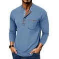 thumbnail image 2 of Dresfit Men's Henley Shirts V Neck Collarless Work Shirt with Chest Pocket Summer 2026 Lightweight Long Sleeve Business Tops Breathable Button Up Pullovers Light Blue M, 2 of 3